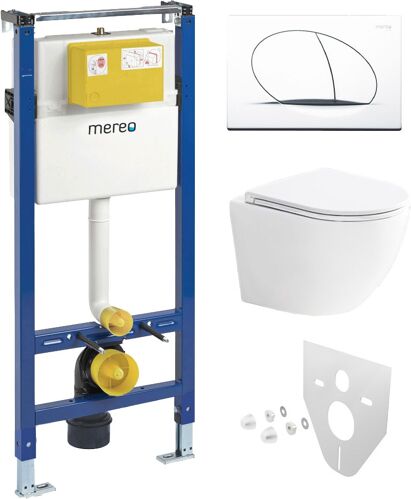 Mereo WC set - Smart flush rimless WC oblé, modul pre sadrokartón, biele oválne tlačidlo M