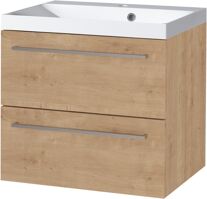 Mereo Bino, kúpeľňová skrinka s umývadlom z liateho mramoru 61 cm, dub Arlington