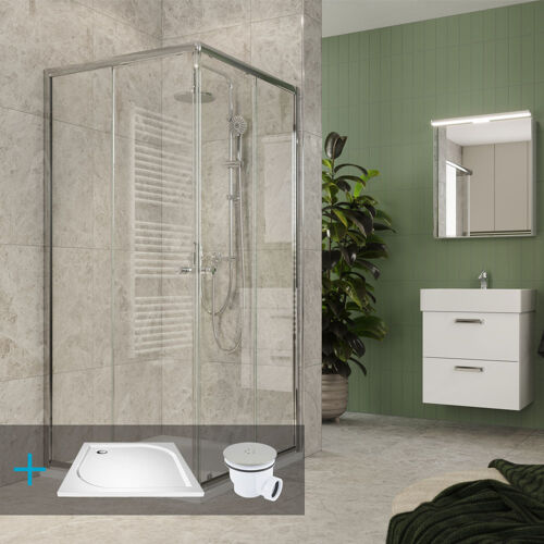 Mereo Kora Lite sprchový set: sprchovací kút 80x80x185cm, chróm ALU, sklo číre, 80 cm, vanička, sifón CK34133ZM CK34133ZM