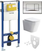 Mereo WC set - Rimless WC hranaté, modul pre sadrokartón, chróm hranaté tlačidlo lesklé MM02NSETRS322