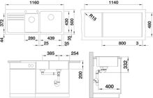 Blanco vstavaný drez NAYA 8 S SILGRANIT 116x50 cm čierna 525946 väčšia vanička vPravo