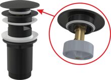 ALCA Výpusť umývadlová CLICK/CLACK 5/4" kovová s prepadom, veľká zátka čierna-mat A392BLAC