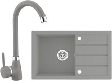 Laveo ROCK 130 kuchynský granitový drez so sifónom 78x48 Šedá a batéria 1090942sed