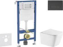 Geberit set Duofix Delta a WC závesné Arkas I so sedátkom Slim SoftClose Biele a tlačítko Delta 50 Čierna matná