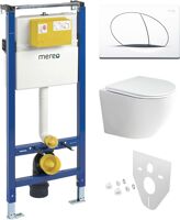 Mereo WC set - Rimless WC oblé, modul pre sadrokartón, biele oválne tlačidlo MM02NSETRS210 MM02NSETRS210