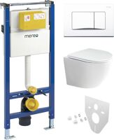 Mereo WC set - Rimless WC oblé, modul pre sadrokartón, biele hranaté tlačidlo MM02NSETRS220