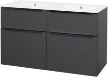 Mereo Mailo, kúpeľňová skrinka s keramickým umývadlom 121 cm, antracit, čierne madlo