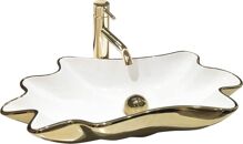 REA Infinity keramické asymetrické umývadlo na dosku 62x33cm Zlatá/Biela leskavýpusť U3400 REA-U3400