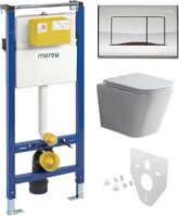 Mereo WC set - Smart flush rimless WC hranaté, modul pre sadrokartón, chróm hranaté tlačidlo lesklé MM02NSETRT322